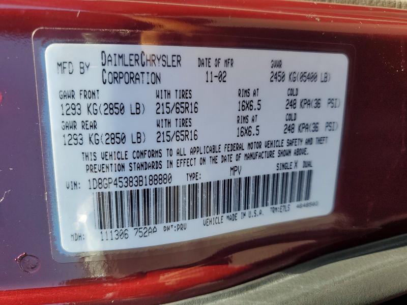 2003 Dodge Caravan მანქანა იყიდება აუქციონზე, vin: 1D8GP45383B188880, აუქციონის ნომერი: 55647116