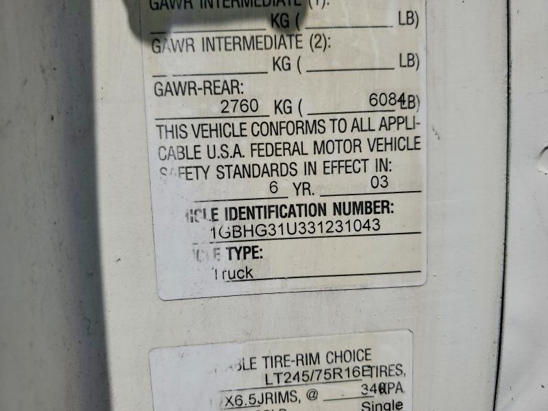 2003 Chevrolet Express G3500 მანქანა იყიდება აუქციონზე, vin: 1GBHG31U331231043, აუქციონის ნომერი: 56852956