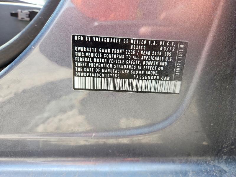Aukcja sprzedaży 2012 Volkswagen Jetta, vin: 3VWDP7AJ0CM127956, numer aukcji: 58724946