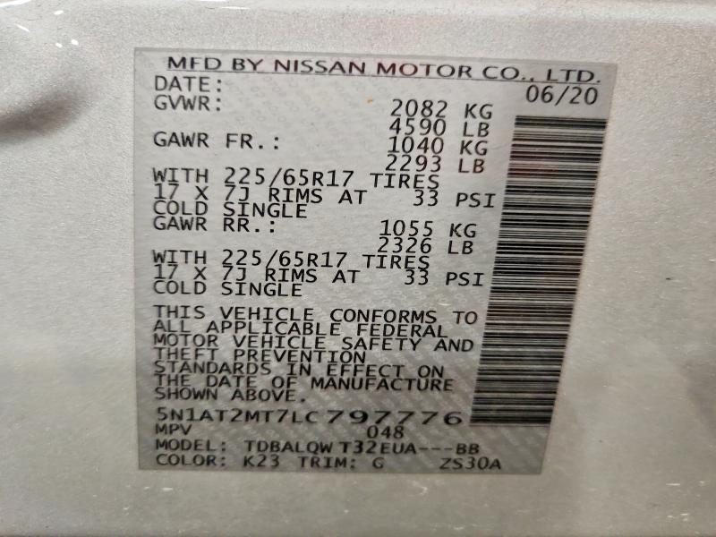 58010976 :رقم المزاد ، 5N1AT2MT7LC797776 vin ، 2020 Nissan Rogue مزاد بيع