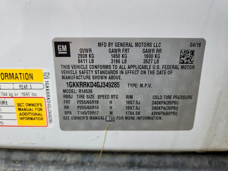 2016 Gmc Acadia მანქანა იყიდება აუქციონზე, vin: 1GKKRRKD4GJ349285, აუქციონის ნომერი: 58468766