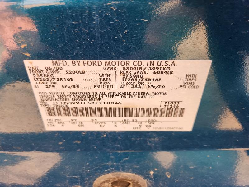 57499286 :رقم المزاد ، 1FTNW21F5YEE18846 vin ، 2000 Ford F250 مزاد بيع