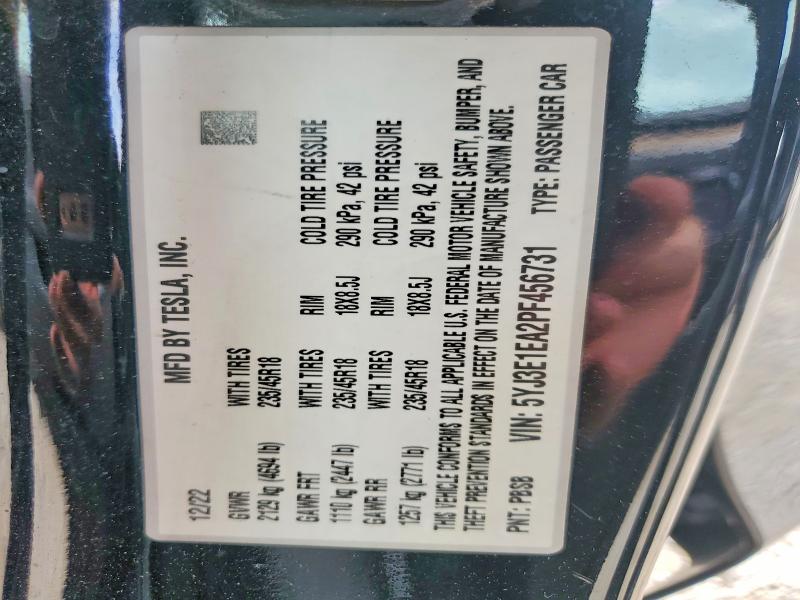 Auction sale of the 2023 Tesla Model 3, vin: 5YJ3E1EA2PF456731, lot number: 56848066