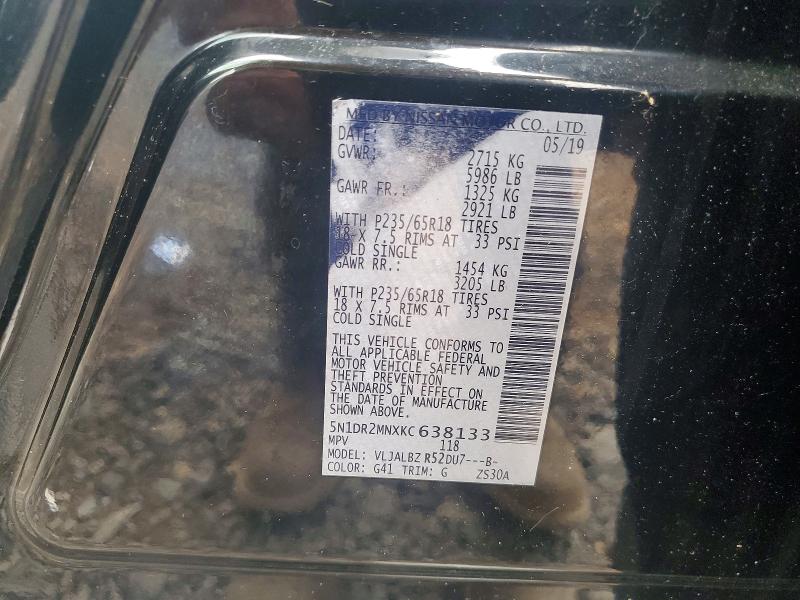 Aukcja sprzedaży 2019 Nissan Pathfinder, vin: 5N1DR2MNXKC638133, numer aukcji: 59077956
