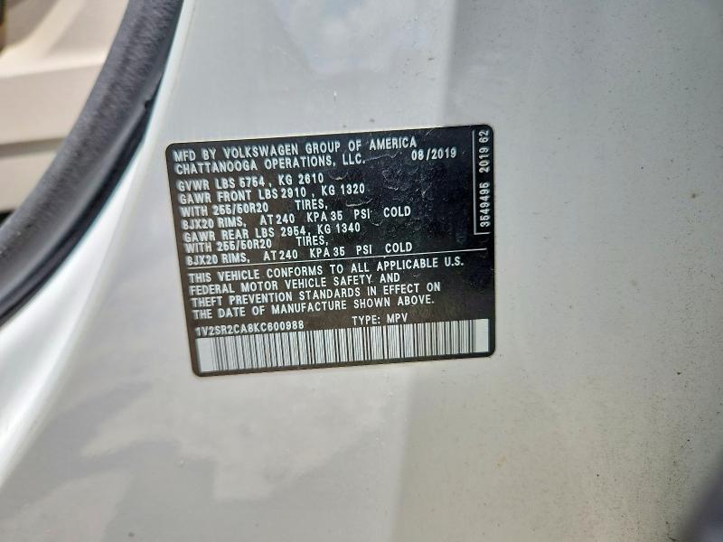 Aukcja sprzedaży 2019 Volkswagen Atlas, vin: 1V2SR2CA8KC600988, numer aukcji: 59064716