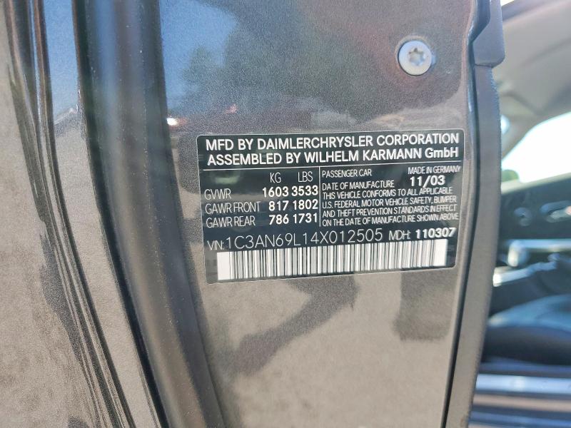 Продажа на аукционе авто 2004 Chrysler Crossfire, vin: 1C3AN69L14X012505, номер лота: 54599716