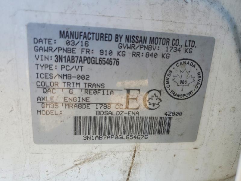 Aukcja sprzedaży 2016 Nissan Sentra, vin: 3N1AB7AP0GL654676, numer aukcji: 54474486