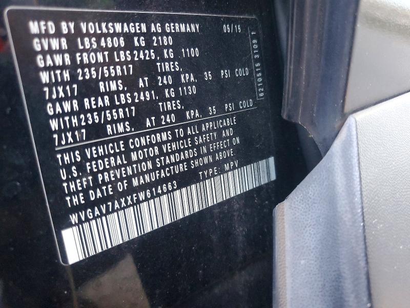 Aukcja sprzedaży 2015 Volkswagen Tiguan, vin: WVGAV7AXXFW614663, numer aukcji: 57078476