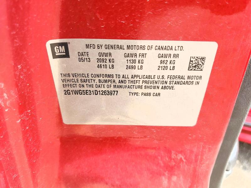 2013 Chevrolet Impala მანქანა იყიდება აუქციონზე, vin: 2G1WG5E31D1263977, აუქციონის ნომერი: 57879456