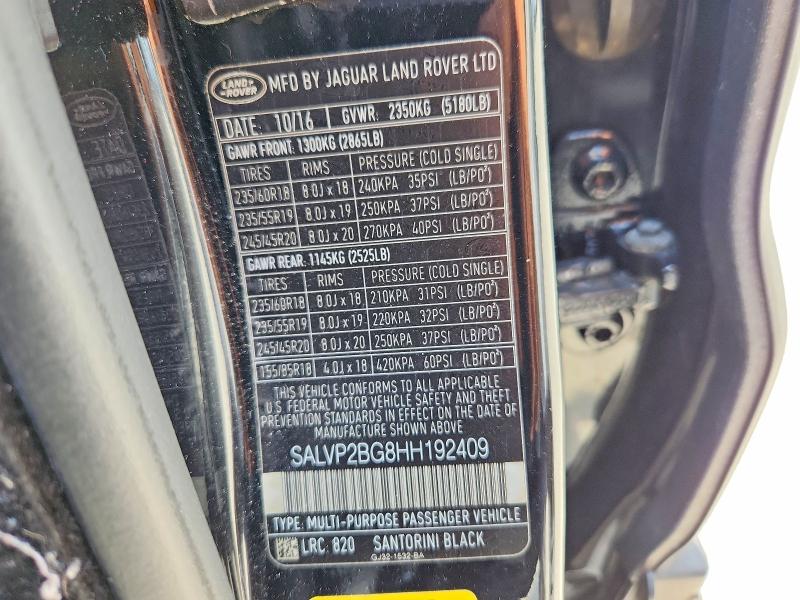 Продажа на аукционе авто 2017 Land Rover Range Rover Evoque, vin: SALVP2BG8HH192409, номер лота: 57027606
