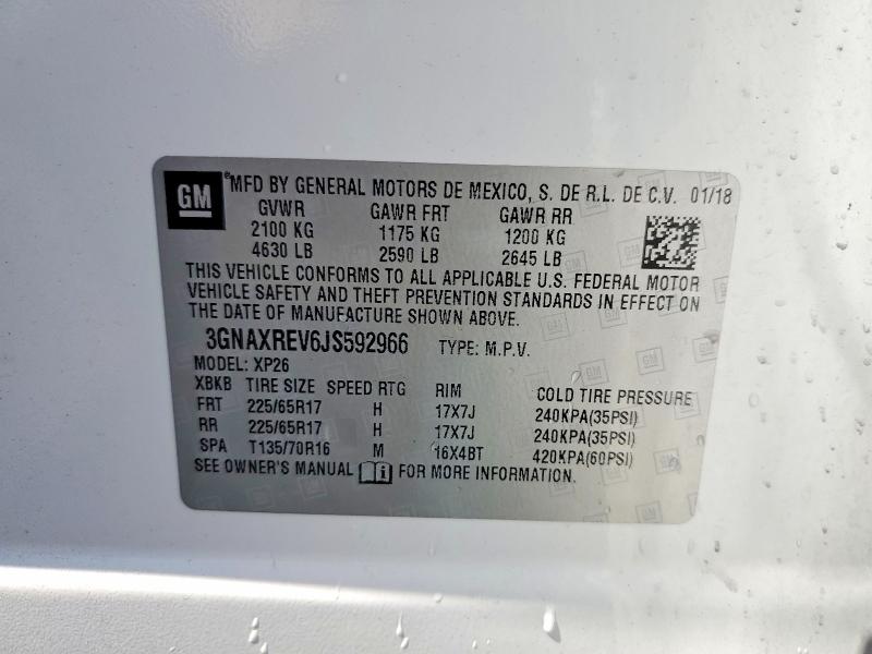 2018 Chevrolet Equinox მანქანა იყიდება აუქციონზე, vin: 3GNAXREV6JS592966, აუქციონის ნომერი: 58456766