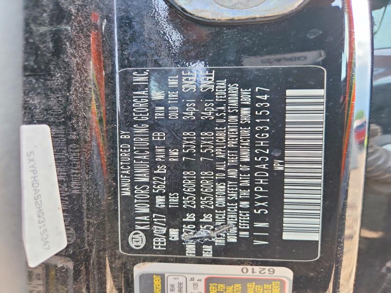 Aukcja sprzedaży 2017 Kia Sorento, vin: 5XYPHDA52HG315347, numer aukcji: 57075036
