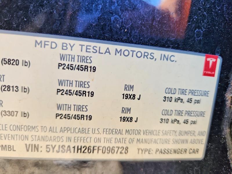 Продажа на аукционе авто 2015 Tesla Model S, vin: 5YJSA1H26FF096728, номер лота: 55840656