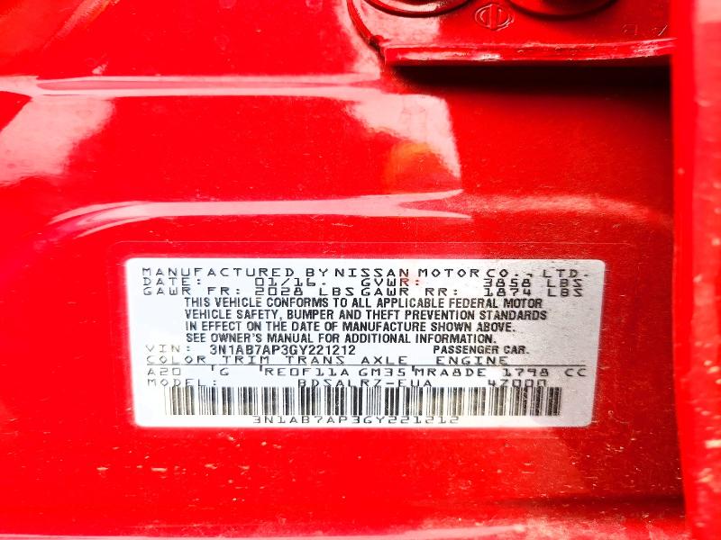 58469086 :رقم المزاد ، 3N1AB7AP3GY221212 vin ، 2016 Nissan Sentra مزاد بيع