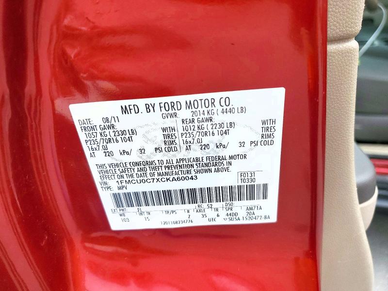 Продажа на аукционе авто 2012 Ford Escape, vin: 1FMCU0C7XCKA60043, номер лота: 58576716