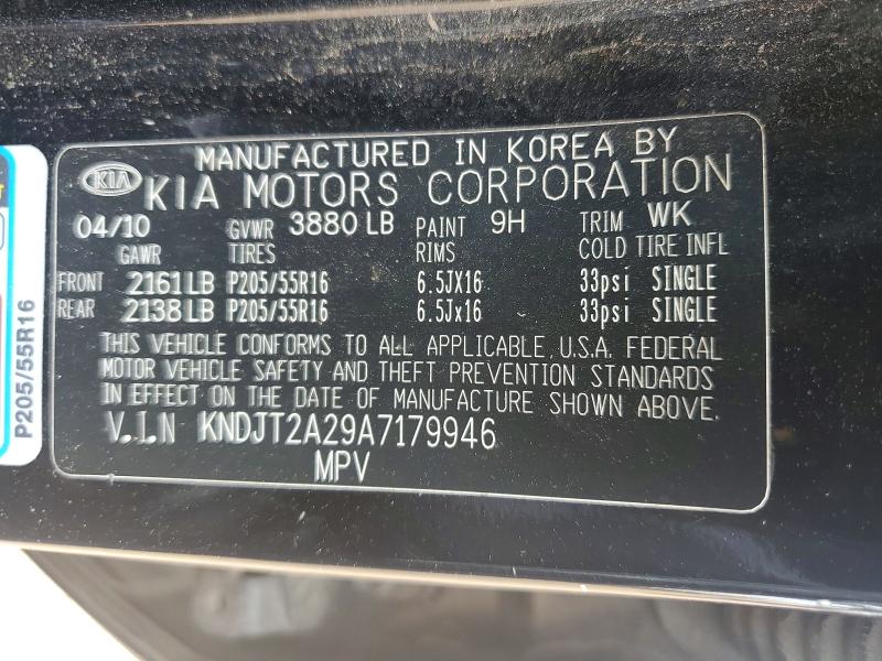 58110696 :رقم المزاد ، KNDJT2A29A7179946 vin ، 2010 Kia Soul مزاد بيع