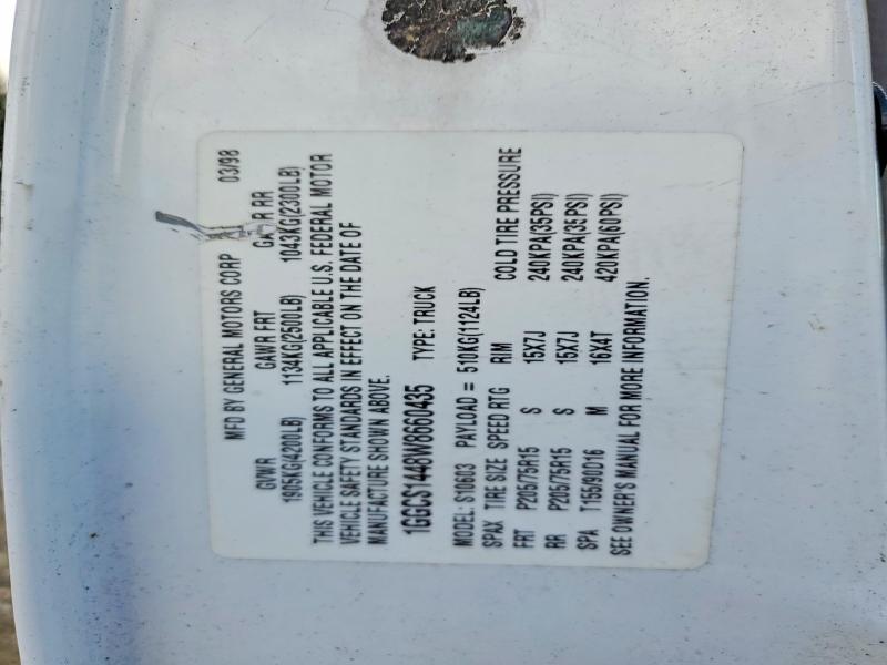 56834886 :رقم المزاد ، 1GGCS1448W8660435 vin ، 1998 Isuzu Hombre مزاد بيع