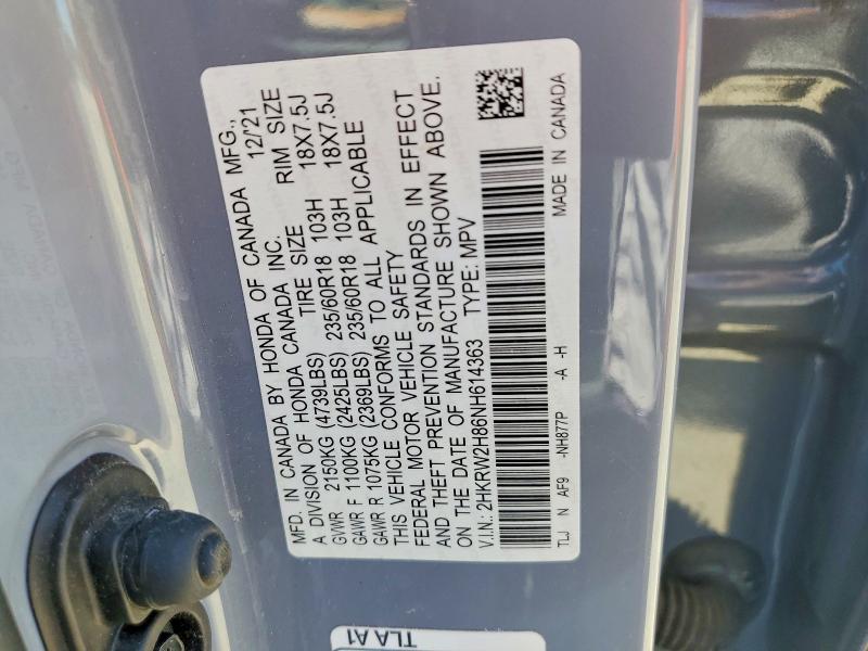 Продаж на аукціоні авто 2022 Honda Crv, vin: 2HKRW2H86NH614363, номер лоту: 57240936