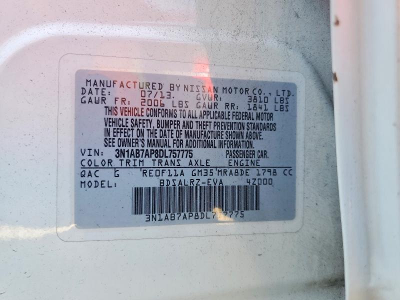 Продажа на аукционе авто 2013 Nissan Sentra, vin: 3N1AB7AP8DL757775, номер лота: 57621426