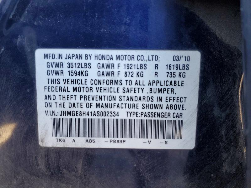 Aukcja sprzedaży 2010 Honda Fit, vin: JHMGE8H41AS002334, numer aukcji: 54894616
