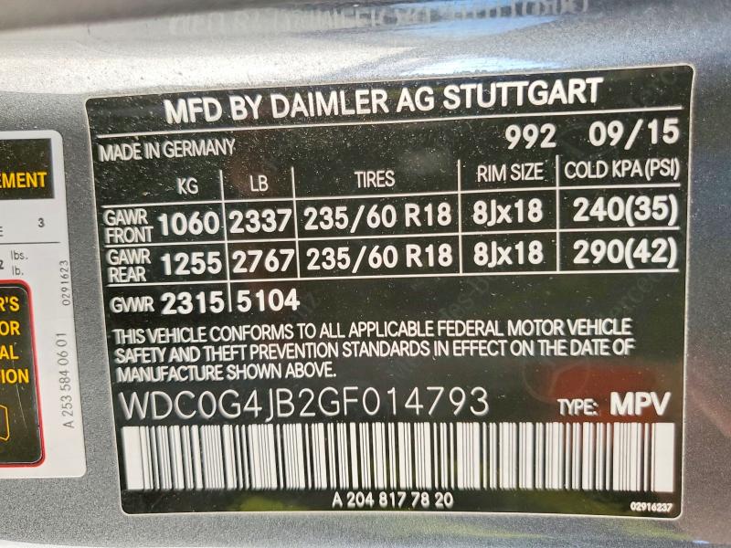 2016 Mercedes-benz Glc მანქანა იყიდება აუქციონზე, vin: WDC0G4JB2GF014793, აუქციონის ნომერი: 55753476