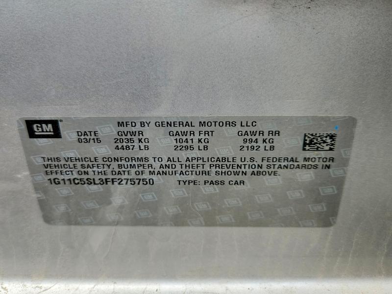 56279926 :رقم المزاد ، 1G11C5SL3FF275750 vin ، 2015 Chevrolet Malibu مزاد بيع