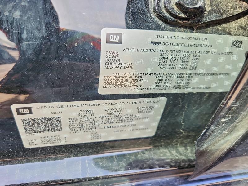 Продаж на аукціоні авто 2021 Gmc Sierra, vin: 3GTU9FEL1MG253729, номер лоту: 56543096