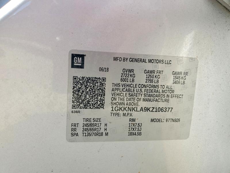 2019 Gmc Acadia მანქანა იყიდება აუქციონზე, vin: 1GKKNKLA9KZ106377, აუქციონის ნომერი: 57018276