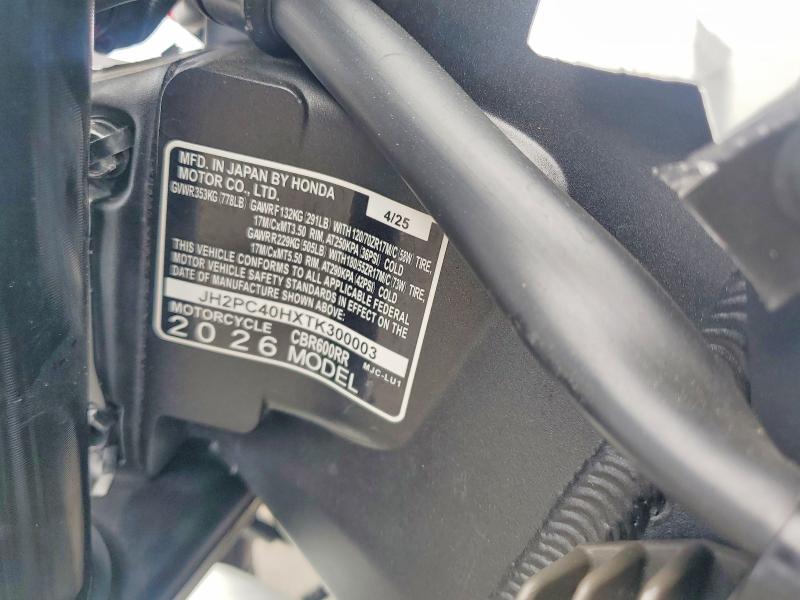 Продажа на аукционе авто 2026 Honda Cbr600, vin: JH2PC40HXTK300003, номер лота: 57676896