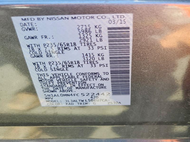 Aukcja sprzedaży 2015 Infiniti Qx60, vin: 5N1AL0MN4FC522442, numer aukcji: 54180616