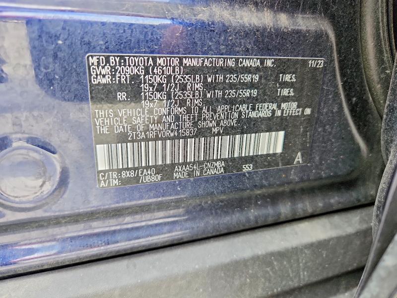 Продажа на аукционе авто 2024 Toyota Rav4, vin: 2T3A1RFV0RW415837, номер лота: 58810096