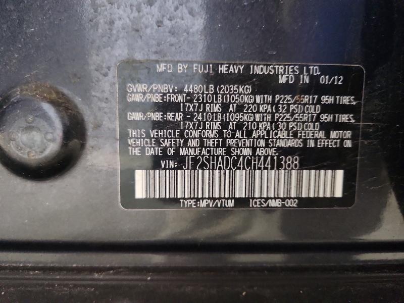 2012 Subaru Forester მანქანა იყიდება აუქციონზე, vin: JF2SHADC4CH441388, აუქციონის ნომერი: 56638026