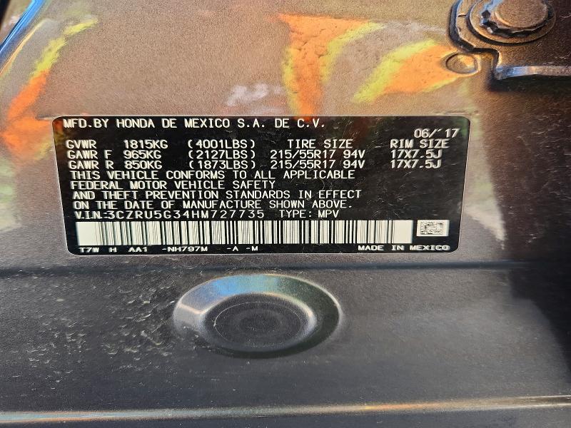 56800446 :رقم المزاد ، 3CZRU5G34HM727735 vin ، 2017 Honda Hr-v مزاد بيع