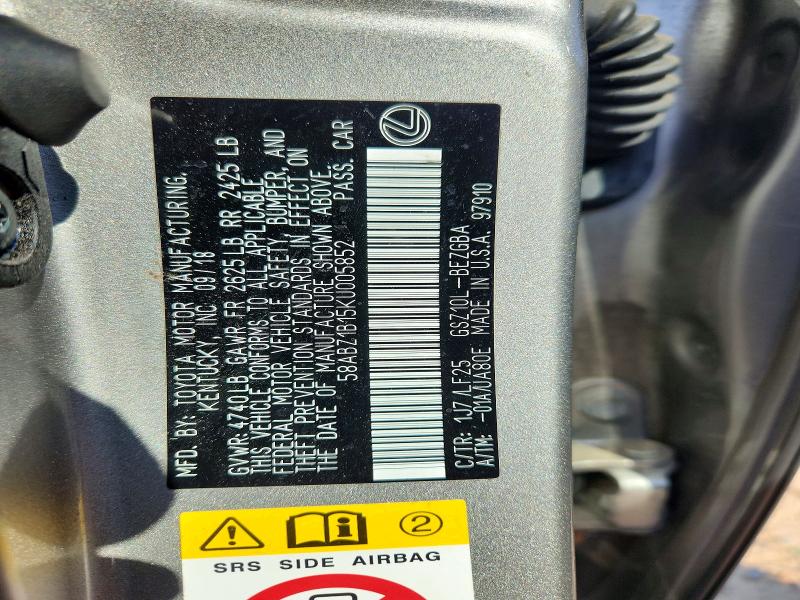 56614086 :رقم المزاد ، 58ABZ1B15KU005852 vin ، 2019 Lexus Es مزاد بيع