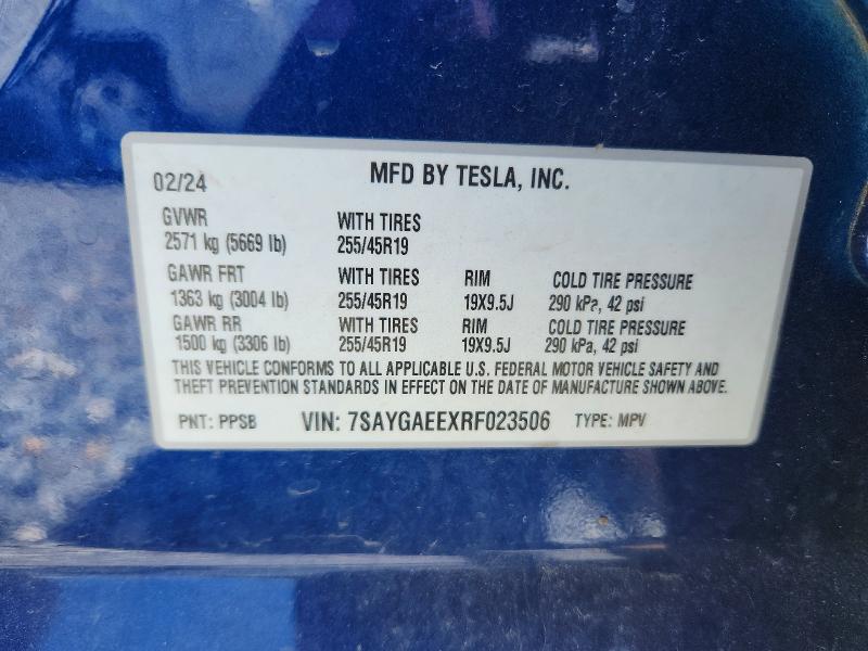 56144766 :رقم المزاد ، 7SAYGAEEXRF023506 vin ، 2024 Tesla Model Y مزاد بيع
