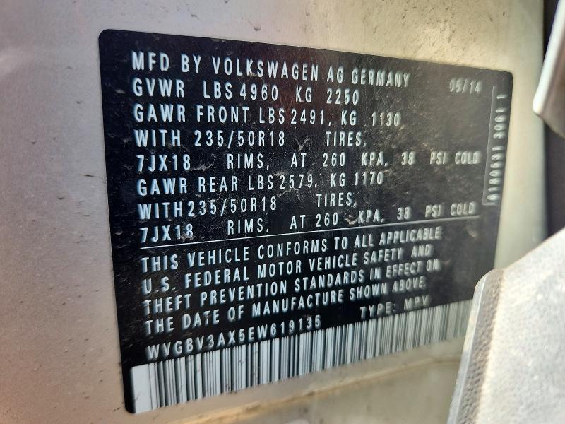 58394876 :رقم المزاد ، WVGBV3AX5EW619135 vin ، 2014 Volkswagen Tiguan مزاد بيع