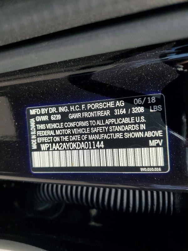 2019 Porsche Cayenne მანქანა იყიდება აუქციონზე, vin: WP1AA2AY0KDA01144, აუქციონის ნომერი: 56408906
