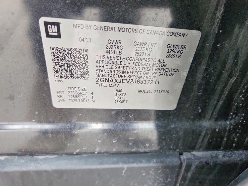 2018 Chevrolet Equinox მანქანა იყიდება აუქციონზე, vin: 2GNAXJEV2J6317241, აუქციონის ნომერი: 57042876