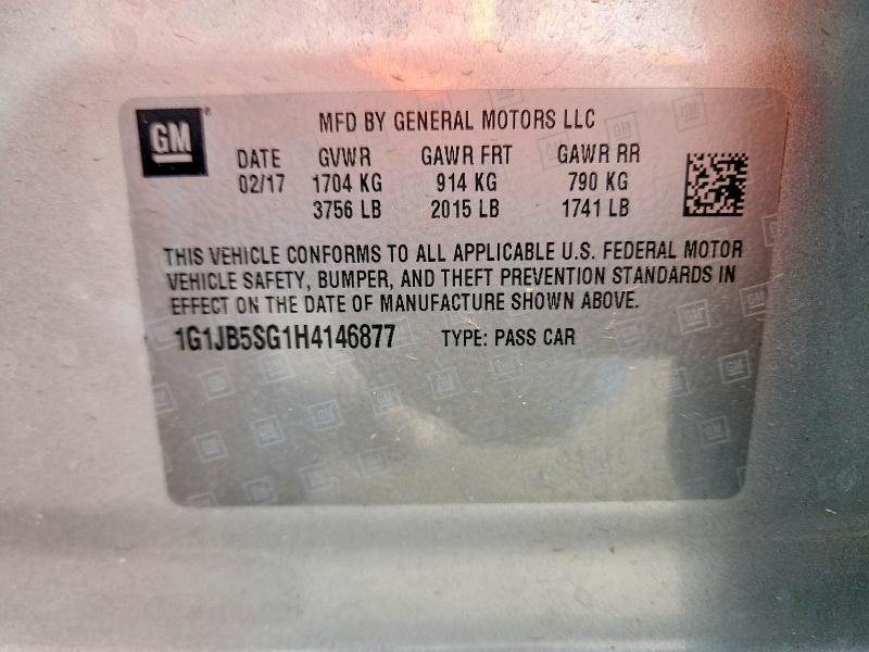 2017 Chevrolet Sonic მანქანა იყიდება აუქციონზე, vin: 1G1JB5SG1H4146877, აუქციონის ნომერი: 56707836