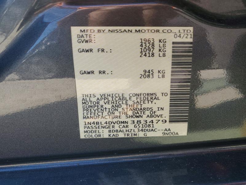 Продаж на аукціоні авто 2021 Nissan Altima, vin: 1N4BL4DV0MN383479, номер лоту: 55733976