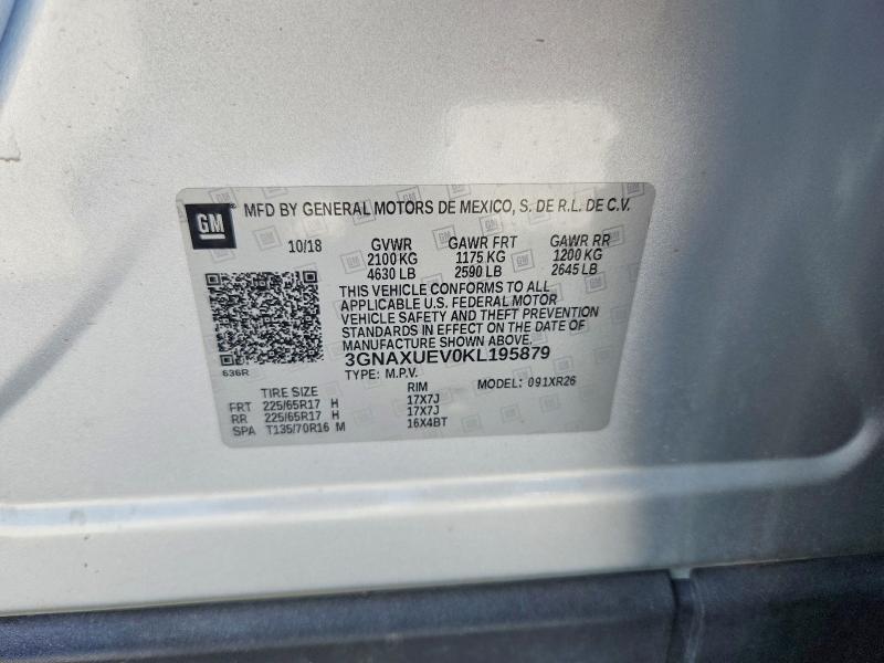 Продаж на аукціоні авто 2019 Chevrolet Equinox, vin: 3GNAXUEV0KL195879, номер лоту: 55517366