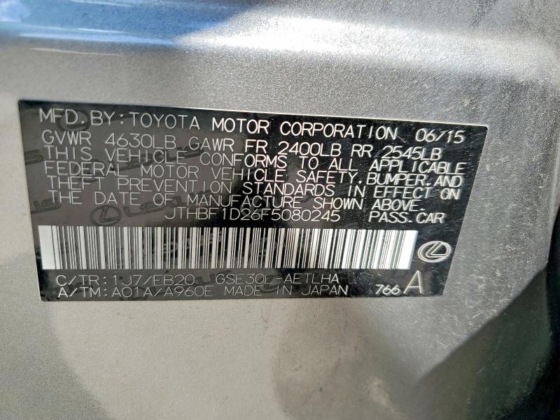 Продаж на аукціоні авто 2015 Lexus Is, vin: JTHBF1D26F5080245, номер лоту: 56307336