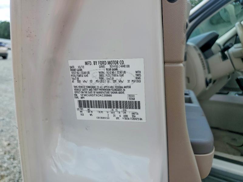 2012 Ford Escape მანქანა იყიდება აუქციონზე, vin: 1FMCU0D7XCKC35860, აუქციონის ნომერი: 57558566