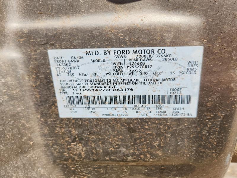 58447316 :رقم المزاد ، 1FTPW14V76FB63176 vin ، 2006 Ford F150 مزاد بيع