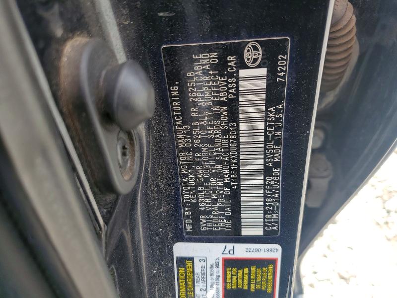 58907106 :رقم المزاد ، 4T1BF1FKXDU678013 vin ، 2013 Toyota Camry مزاد بيع