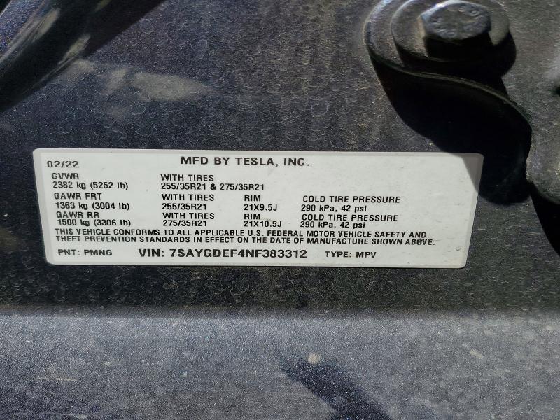 2022 Tesla Model Y მანქანა იყიდება აუქციონზე, vin: 7SAYGDEF4NF383312, აუქციონის ნომერი: 57072856