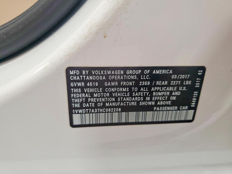 Продажа на аукционе авто 2017 Volkswagen Passat, vin: 1VWDT7A37HC062206, номер лота: 56041946