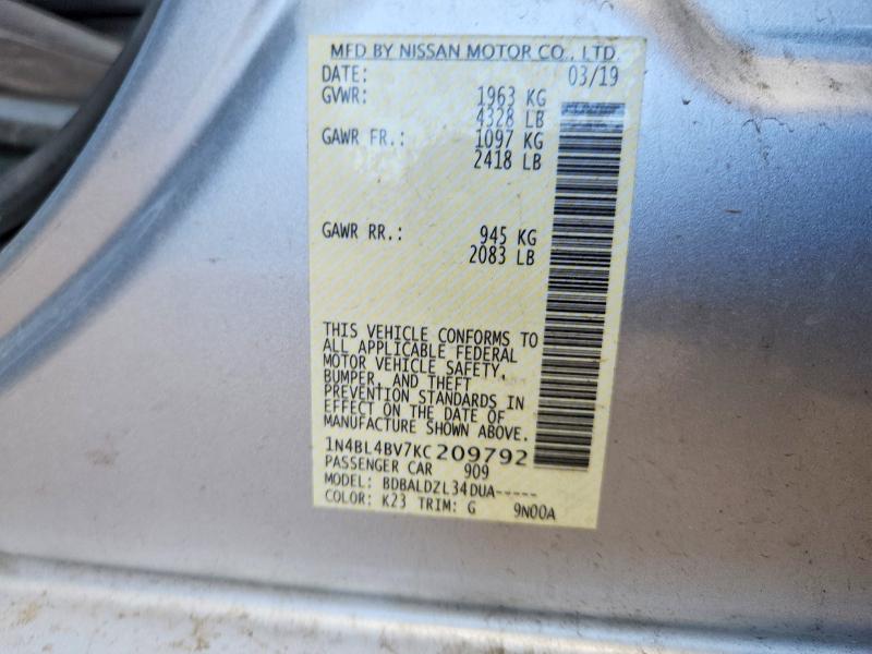 Aukcja sprzedaży 2019 Nissan Altima, vin: 1N4BL4BV7KC209792, numer aukcji: 57148636