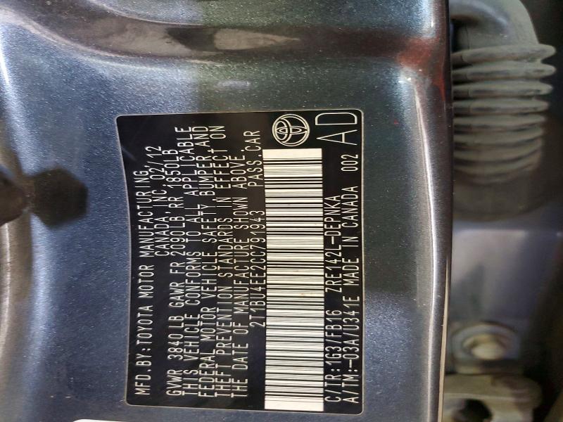 56790236 :رقم المزاد ، 2T1BU4EE2CC791943 vin ، 2012 Toyota Corolla مزاد بيع