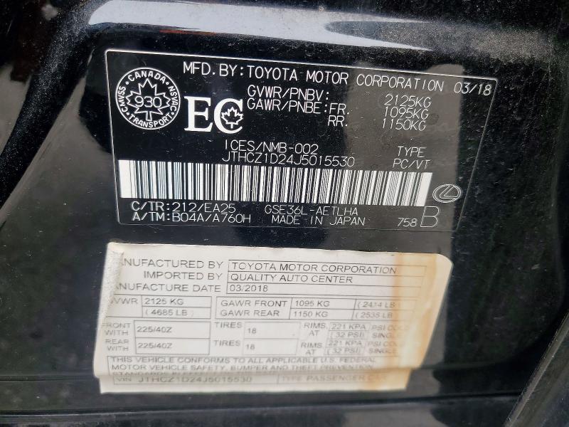 Aukcja sprzedaży 2018 Lexus Is, vin: JTHCZ1D24J5015530, numer aukcji: 56067166